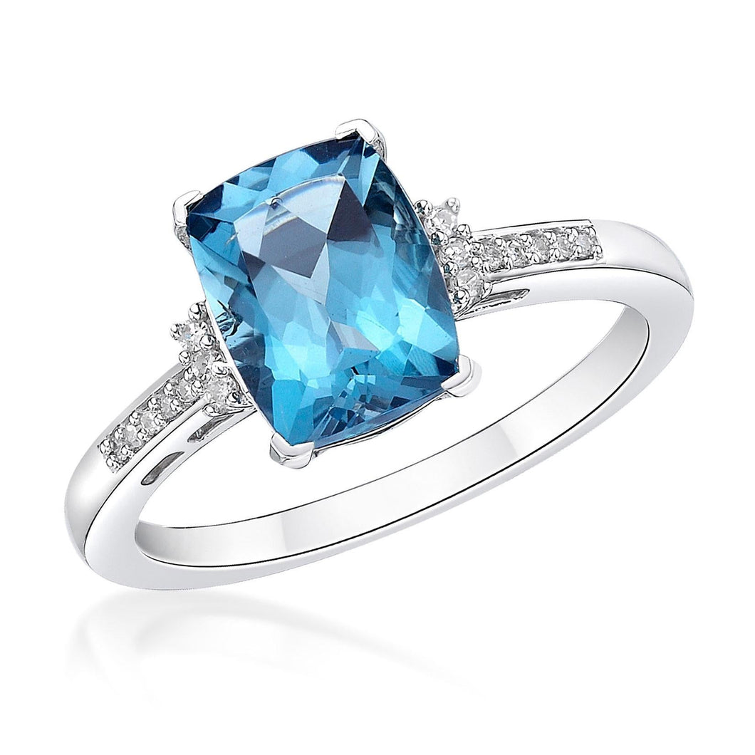 London Blue Topaz and Diamond White Gold Ring - Size 5