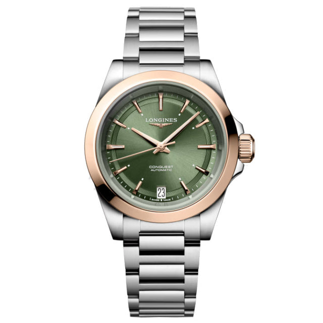 Longines Conquest Green Dial Stainless Steel Bracelet Watch 34mm - L34305026