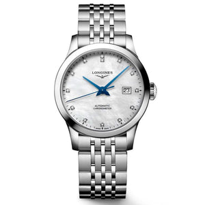 Longines Record Collection Mother of Pear Diamond Accent Dial Stainless Steel Bracelet Watch | 30mm | L23214876