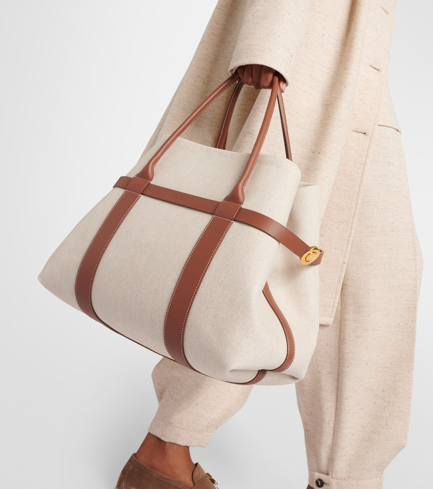 Loro Piana Ghiera Large leather-trimmed canvas shopper