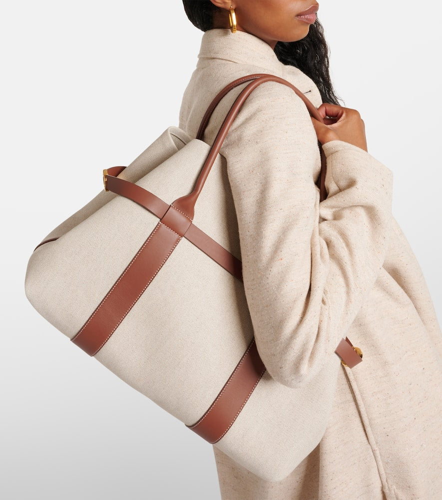 Loro Piana Ghiera Large leather-trimmed canvas shopper