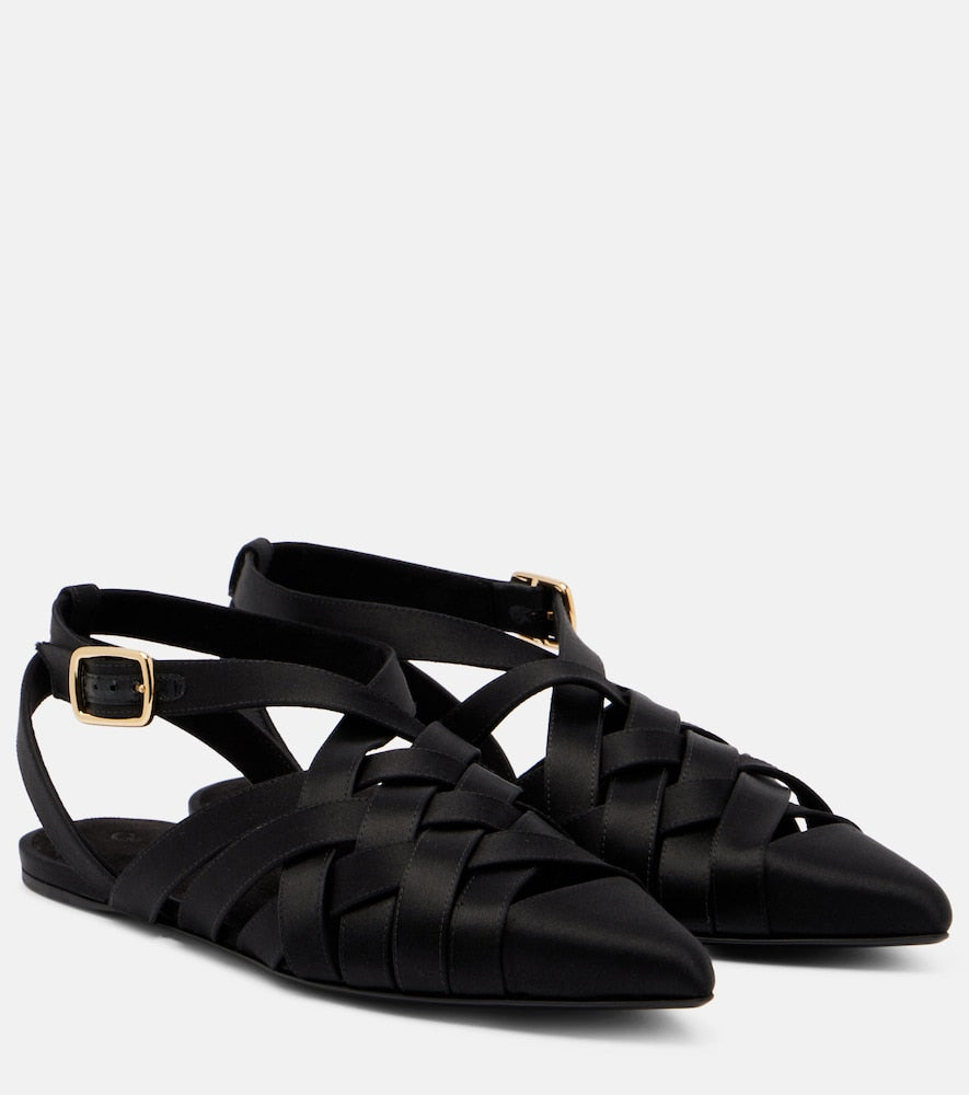 Loro Piana Silene satin sandals (Black) - Ballerina Flats