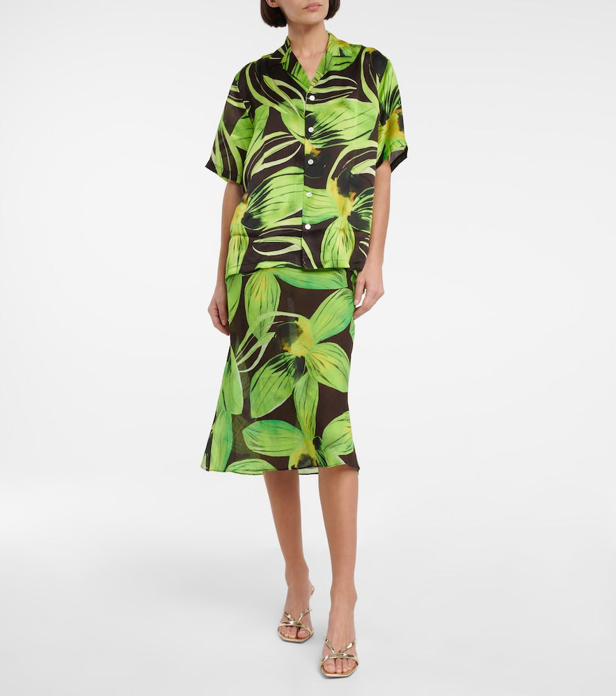 Louisa Ballou Printed cotton and silk georgette midi skirt