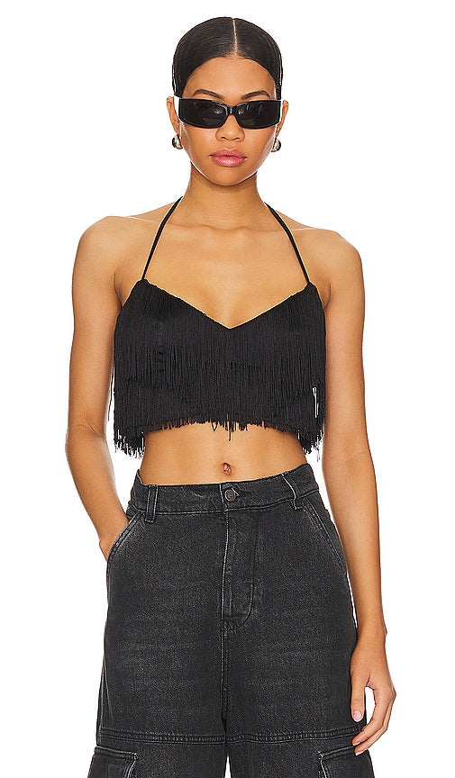 Lovers and Friends Andi Fringe Top in Black - Lovers and Friends - Haut à franges Andi en noir - Lovers and Friends Andi 黑色流苏上衣 - Lovers and Friends Andi Fransenoberteil in Schwarz - Lovers and Friends Andi 프린지 탑 - Top con frange Andi di Lovers and Friends in nero