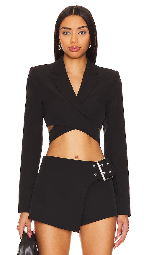 Lovers and Friends August Wrap Blazer in Black - Lovers and Friends - August - Blazer cache-cœur noir - Lovers and Friends August 黑色裹身西装外套 - Lovers and Friends August Wickelblazer in Schwarz - Lovers and Friends August 랩 블레이저 블랙 색상 - Lovers and Friends August Wrap Blazer in nero