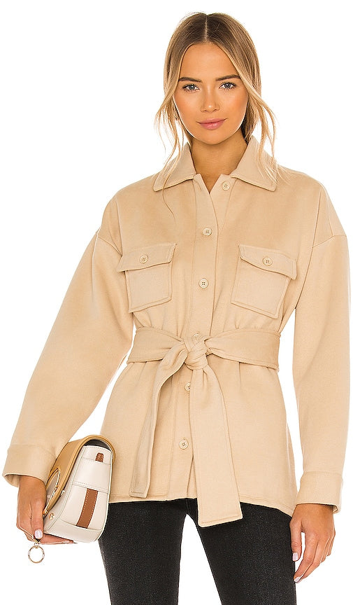 Lovers and Friends Belted Utility Fleece Jacket in Beige