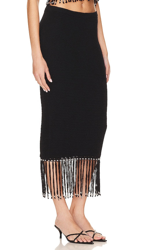 Lovers and Friends Bryony Fringe Skirt in Black