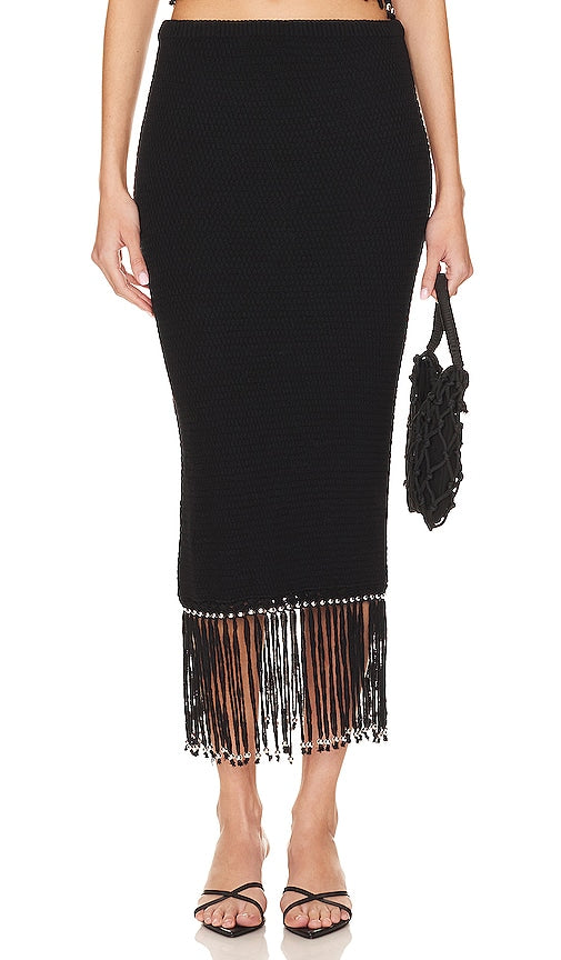 Lovers and Friends Bryony Fringe Skirt in Black - Lovers and Friends - Jupe à franges Bryony en noir - Lovers and Friends Bryony 黑色流苏半身裙 - Lovers and Friends Bryony Fransenrock in Schwarz - Lovers and Friends Bryony 프린지 스커트 - Gonna con frange Bryony di Lovers and Friends in nero