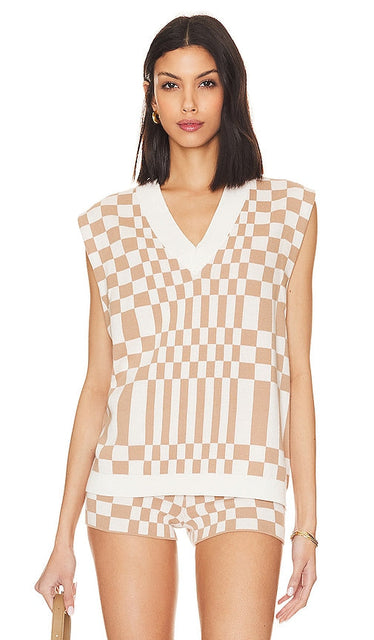 Lovers and Friends Carice Checkered Vest in Brown - Lovers and Friends - Gilet à carreaux Carice en marron - 恋人和朋友 Carice 棕色格纹背心 - Lovers and Friends Carice Karierte Weste in Braun - Lovers and Friends Carice 체크 베스트 브라운 색상 - Gilet a quadri Carice Lovers and Friends in marrone