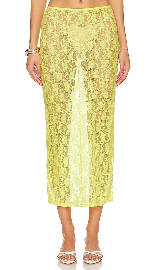 Lovers and Friends Lia Sheer Skirt in Yellow - Lovers and Friends - Jupe transparente Lia en jaune - Lovers and Friends Lia 黄色透明半身裙 - Transparenter Rock Lia von Lovers and Friends in Gelb - Lovers and Friends LIA 쉬어 스커트 - Gonna velata Lia Lovers and Friends in giallo