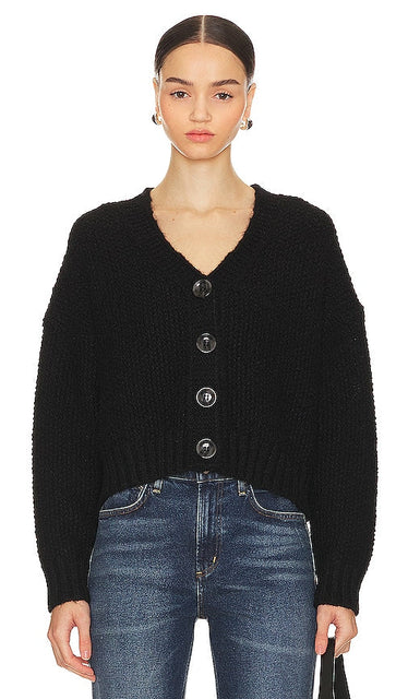 Lovers and Friends Lili Button Front Cardigan in Black - Lovers and Friends - Cardigan Lili boutonné sur le devant en noir - Lovers and Friends Lili 黑色纽扣前开衫 - Lovers and Friends Lili-Cardigan mit Knopfleiste vorne in Schwarz - Lovers and Friends Lili 버튼 프론트 가디건 블랙 색상 - Cardigan frontale con bottoni Lili di Lovers and Friends in nero