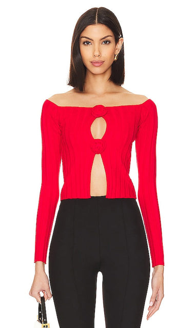 Lovers and Friends Liora Rosette Sweater in Red - Pull Lovers and Friends Liora Rosette en rouge - Lovers and Friends Liora 红色玫瑰花毛衣 - Lovers and Friends Liora Rosette Pullover in Rot - Lovers and Friends Liora 로제트 스웨터레드 색상 - Maglione Lovers and Friends Liora Rosette in rosso