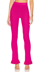 Lovers and Friends Razi Ruffle Knit Pant in Fuchsia - Lovers and Friends - Pantalon en tricot à volants Razi en fuchsia - Lovers and Friends Razi 紫红色荷叶边针织长裤 - Lovers and Friends Razi Rüschenstrickhose in Fuchsia - Lovers and Friends RAZI 러플 니트 팬츠 - Pantaloni Lovers and Friends Razi in maglia con volant in fucsia