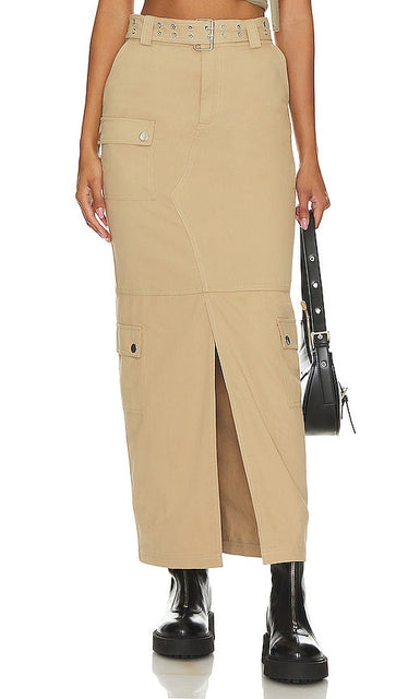 Lovers and Friends Remy Maxi Skirt in Taupe - Lovers and Friends - Jupe longue Remy en taupe - Lovers and Friends Remy 灰褐色长裙 - Lovers and Friends Remy Maxirock in Taupe - Lovers and Friends 레미 맥시 스커트 - Gonna lunga Remy di Lovers and Friends color talpa