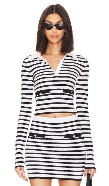 Lovers and Friends Selene Striped Sweater in Black,White - Lovers and Friends Selene Pull rayé en noir, blanc - Lovers and Friends Selene 黑白条纹毛衣 - Lovers and Friends Selene Gestreifter Pullover in Schwarz, Weiß - Lovers and Friends 셀렌 스트라이프 스웨터 블랙, 화이트 색상 - Maglione a righe Selene per amanti e amici in nero, bianco