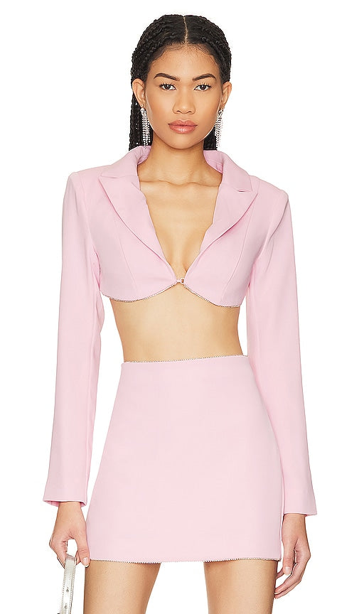 Lovers and Friends Tia Embellished Cropped Blazer in Pink - Lovers and Friends - Tia - Blazer court orné - Rose - Lovers and Friends Tia 带装饰粉色短款西装外套 - Lovers and Friends Tia verzierter Kurzblazer in Rosa - Lovers and Friends Tia 장식 핑크 크롭 블레이저 - Lovers and Friends Tia Blazer corto decorato in rosa