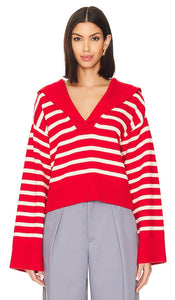 Lovers and Friends x Anja Dujakovi√Ñ¬á Niam Striped Sweater in Red - Lovers and Friends x Anja Dujakovi√Ñ¬á Niam - Pull rayé rouge - Lovers and Friends x Anja Dujakovi√ÑØá Niam 红色条纹毛衣 - Lovers and Friends x Anja Dujakovi√Ñ¬á Niam gestreifter Pullover in Rot - Lovers and Friends x Anja Dujakovi√Ñ¬á 레드 컬러의 니암 스트라이프 스웨터 - Maglione a righe Lovers and Friends x Anja Dujakovi√Ñ¬á Niam in rosso