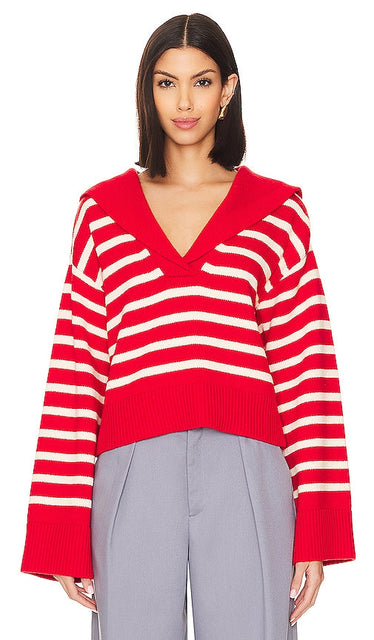 Lovers and Friends x Anja Dujakovi√Ñ¬á Niam Striped Sweater in Red - Lovers and Friends x Anja Dujakovi√Ñ¬á Niam - Pull rayé rouge - Lovers and Friends x Anja Dujakovi√ÑØá Niam 红色条纹毛衣 - Lovers and Friends x Anja Dujakovi√Ñ¬á Niam gestreifter Pullover in Rot - Lovers and Friends x Anja Dujakovi√Ñ¬á 레드 컬러의 니암 스트라이프 스웨터 - Maglione a righe Lovers and Friends x Anja Dujakovi√Ñ¬á Niam in rosso