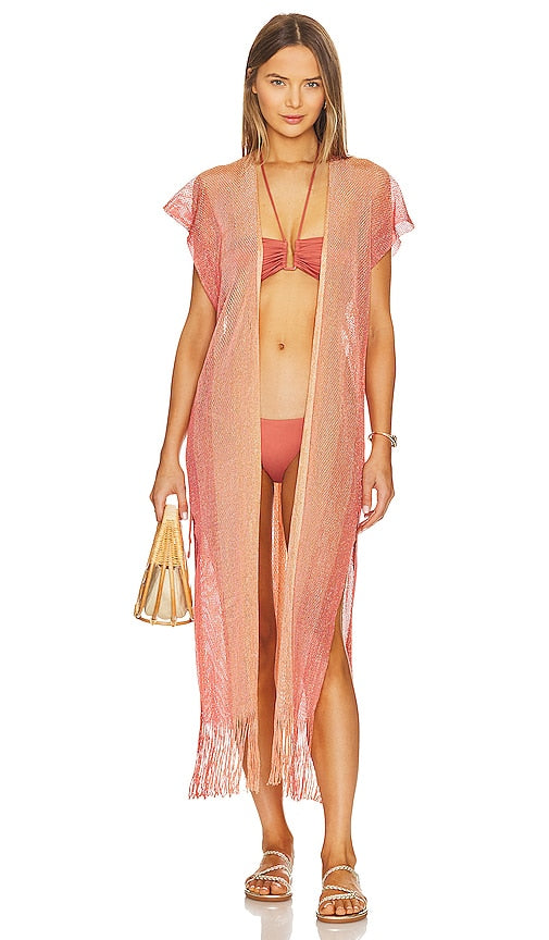 Luli Fama Coral Queen Long Caftan in Coral - Caftan long Luli Fama Coral Queen en corail - Luli Fama Coral Queen 珊瑚色长衫 - Luli Fama Coral Queen Langer Kaftan in Koralle - Luli Fama 코랄 퀸 롱 카프탄 코럴 색상 - Caftano lungo Luli Fama Coral Queen in corallo