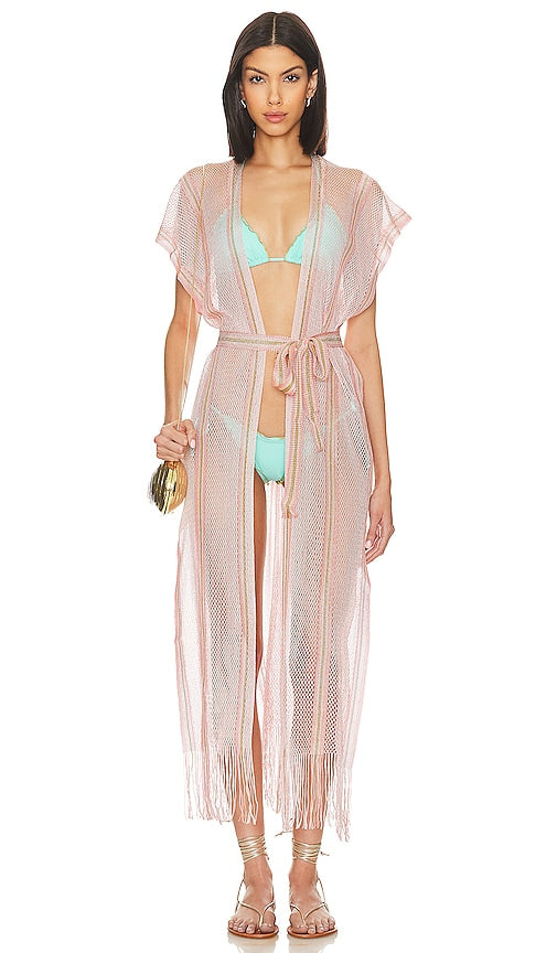 Luli Fama Ethereal Queen Long Caftan in Rose