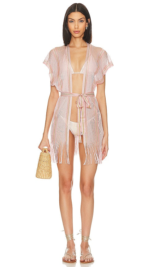 Luli Fama Ethereal Queen Short Caftan in Rose