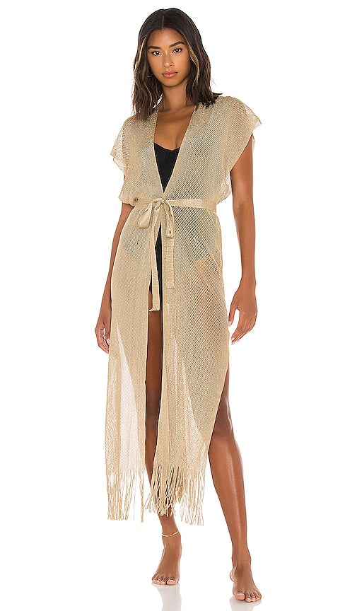 Luli Fama Golden Queen Long Caftan in Metallic Gold