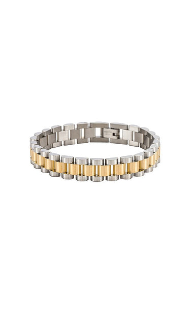 Luv AJ The Two-Toned Timepiece Bracelet in Metallic Gold