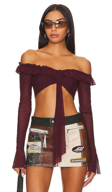 MAJORELLE Monique Crop Top in Wine - MAJORELLE Monique Crop Top en Vin - MAJORELLE Monique 酒红色短款上衣 - MAJORELLE Monique Crop Top in Wein - MAJORELLE Monique 크롭 탑 - Top corto MAJORELLE Monique in vino