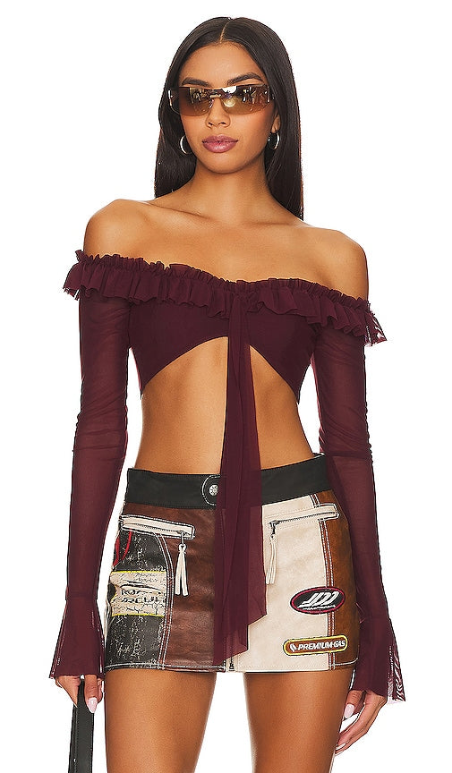 MAJORELLE Monique Crop Top in Wine - MAJORELLE Monique Crop Top en Vin - MAJORELLE Monique 酒红色短款上衣 - MAJORELLE Monique Crop Top in Wein - MAJORELLE Monique 크롭 탑 - Top corto MAJORELLE Monique in vino