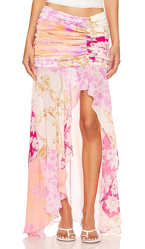 MAJORELLE Tatiana Skirt in Medallion in Pink - Jupe MAJORELLE Tatiana en médaillon en rose - MAJORELLE Tatiana 粉色徽章裙 - MAJORELLE Tatiana Rock mit Medaillon in Rosa - MAJORELLE Tatiana 스커트 핑크 메달리온 소재 - MAJORELLE Gonna Tatiana in medaglione in rosa