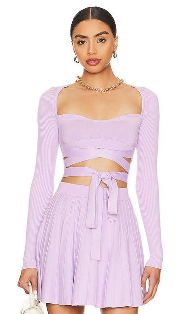 MAJORELLE Betiana Tie Knit Top in Lavender - MAJORELLE Betiana Haut en tricot noué en lavande - MAJORELLE Betiana 薰衣草色系带针织上衣 - MAJORELLE Betiana Strickoberteil zum Binden in Lavendel - MAJORELLE Betiana 타이 니트 탑 - MAJORELLE Top in maglia Betiana Tie in lavanda