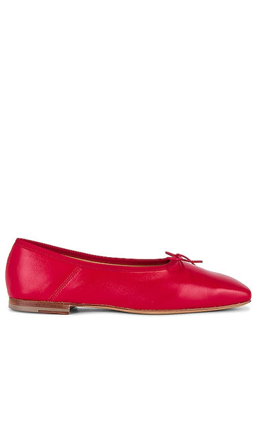 Mansur Gavriel Square Toe Ballerina Flat in Red | Poppy Ballet Flats for Women