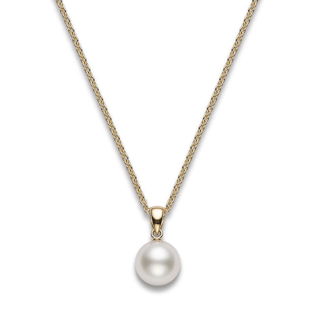 MIKIMOTO 10-11mm White South Sea Pearl Yellow Gold Pendant Necklace
