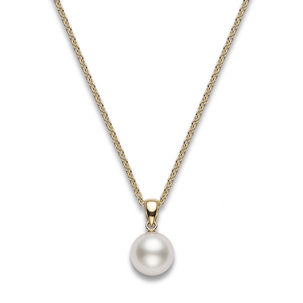 MIKIMOTO 10-11mm White South Sea Pearl Yellow Gold Pendant Necklace