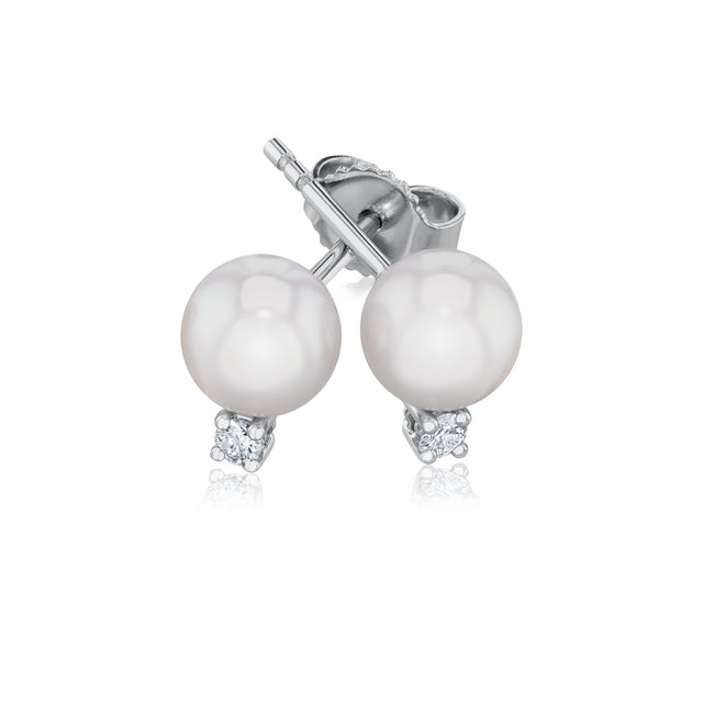 MIKIMOTO 6-6.5mm Akoya Cultured Pearl and Diamond Stud Earrings