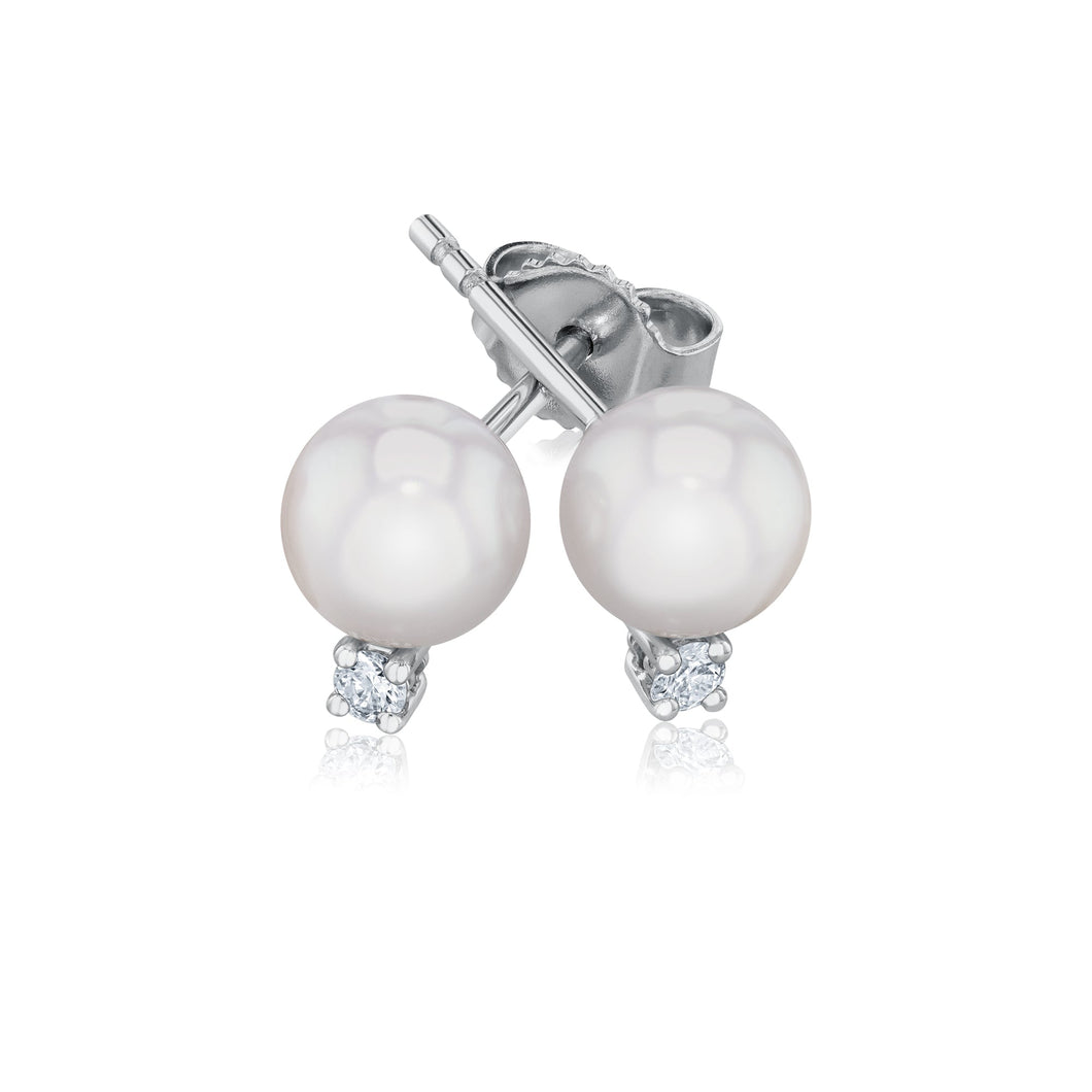 MIKIMOTO 6-6.5mm Akoya Cultured Pearl and Diamond Stud Earrings