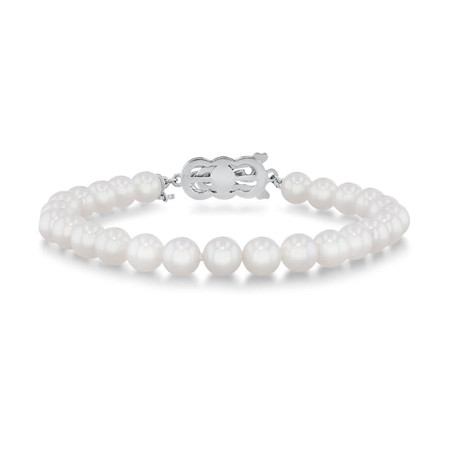 MIKIMOTO 6.5x6mm Akoya Cultured Pearl White Gold Clasp Strand Bracelet