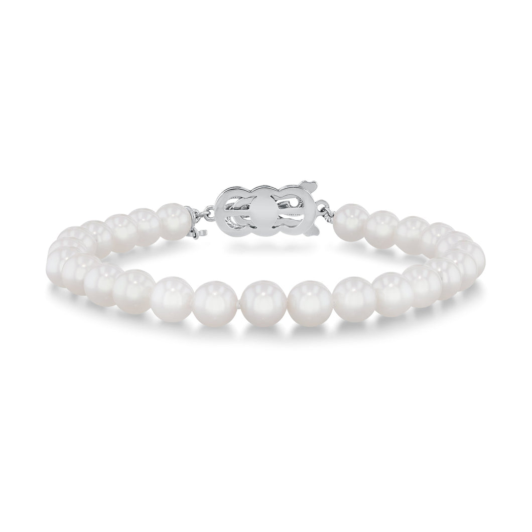 MIKIMOTO 6.5x6mm Akoya Cultured Pearl White Gold Clasp Strand Bracelet