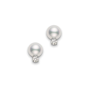 MIKIMOTO 7mm Akoya Cultured Pearl and Diamond Stud Earrings
