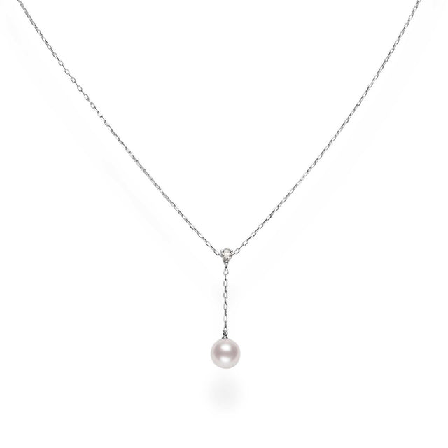 MIKIMOTO 7mm Akoya Cultured Pearl and Diamond Y-Drop Necklace 1/15ctw