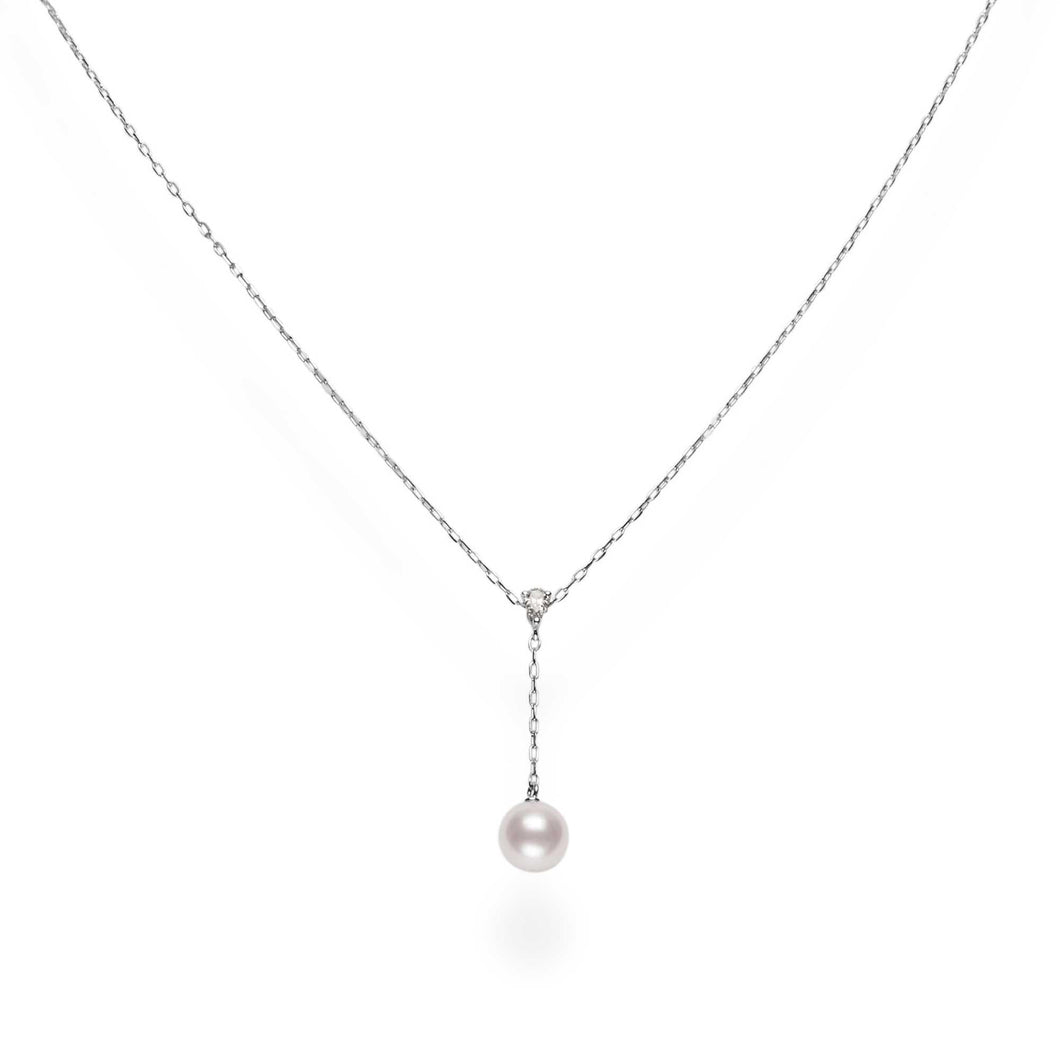MIKIMOTO 7mm Akoya Cultured Pearl and Diamond Y-Drop Necklace 1/15ctw
