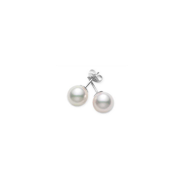MIKIMOTO 8-8.25mm A+ Akoya Cultured Pearl White Gold Stud Earrings