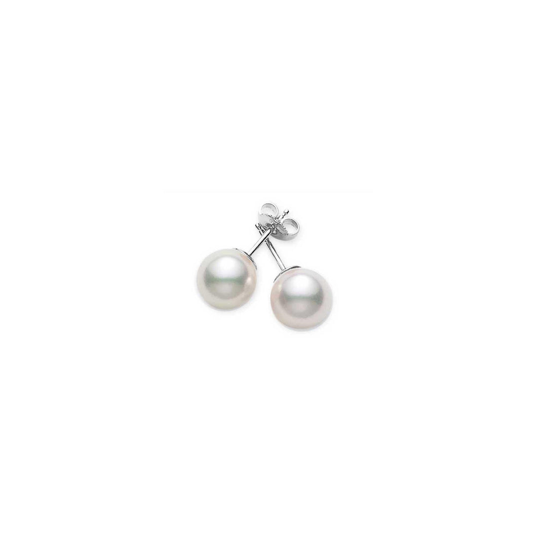 MIKIMOTO 8-8.25mm A+ Akoya Cultured Pearl White Gold Stud Earrings