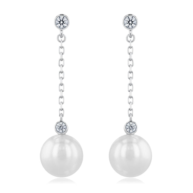 MIKIMOTO 8.5mm Akoya Cultured Pearl and Diamond Drop Earrings 1/5ctw