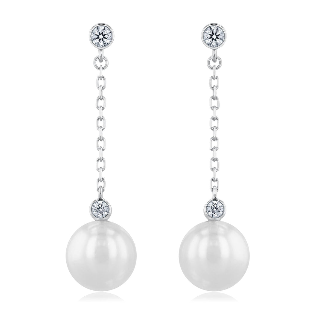 MIKIMOTO 8.5mm Akoya Cultured Pearl and Diamond Drop Earrings 1/5ctw