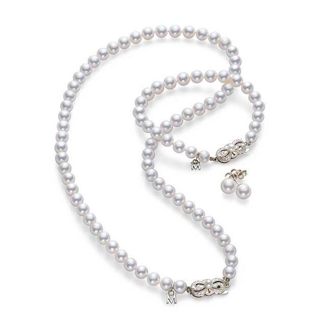 MIKIMOTO Akoya Cultured Pearl Pearl Strand, Bracelet, and Earring Set