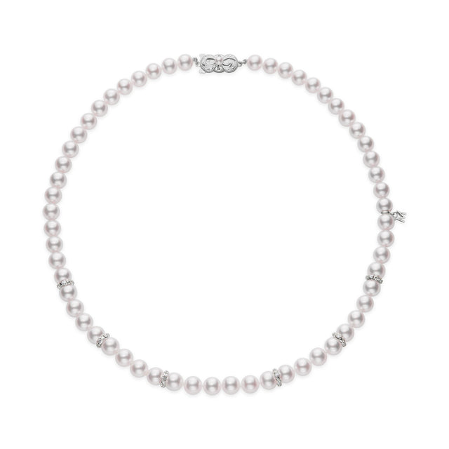 MIKIMOTO Akoya Cultured Pearl Strand Necklace with Six Diamond Rondells