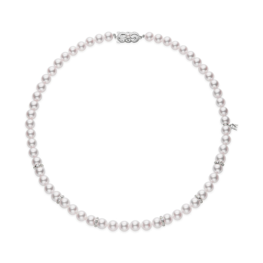 MIKIMOTO Akoya Cultured Pearl Strand Necklace with Six Diamond Rondells