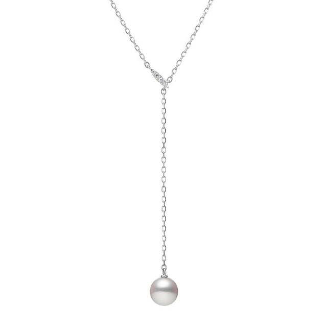 MIKIMOTO Akoya Cultured Pearl and Diamond Lariat Drop Necklace in White Gold