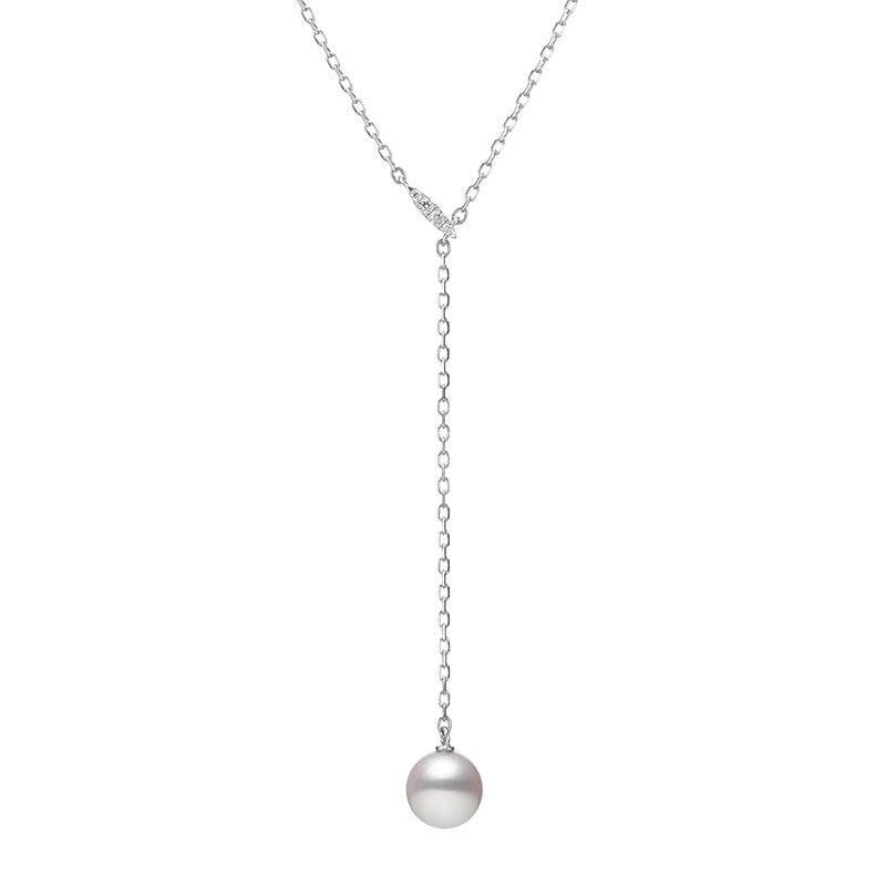 MIKIMOTO Akoya Cultured Pearl and Diamond Lariat Drop Necklace in White Gold